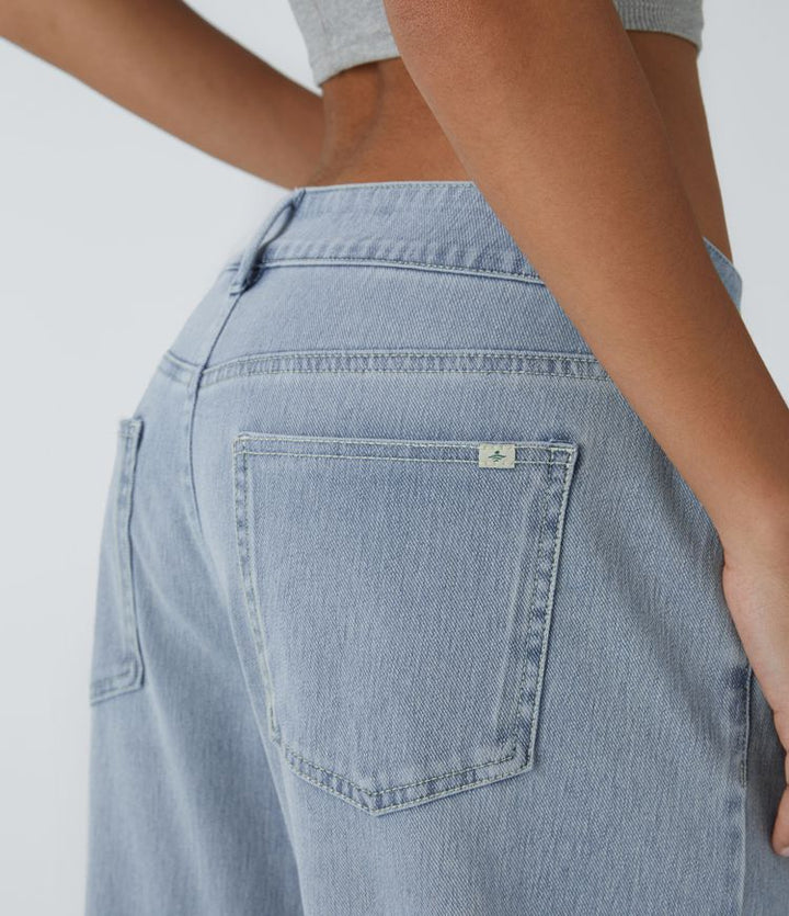 Flex™ Asymmetric Low Rise Zipper Pockets Baggy Wide Leg Washed Casual Jeans