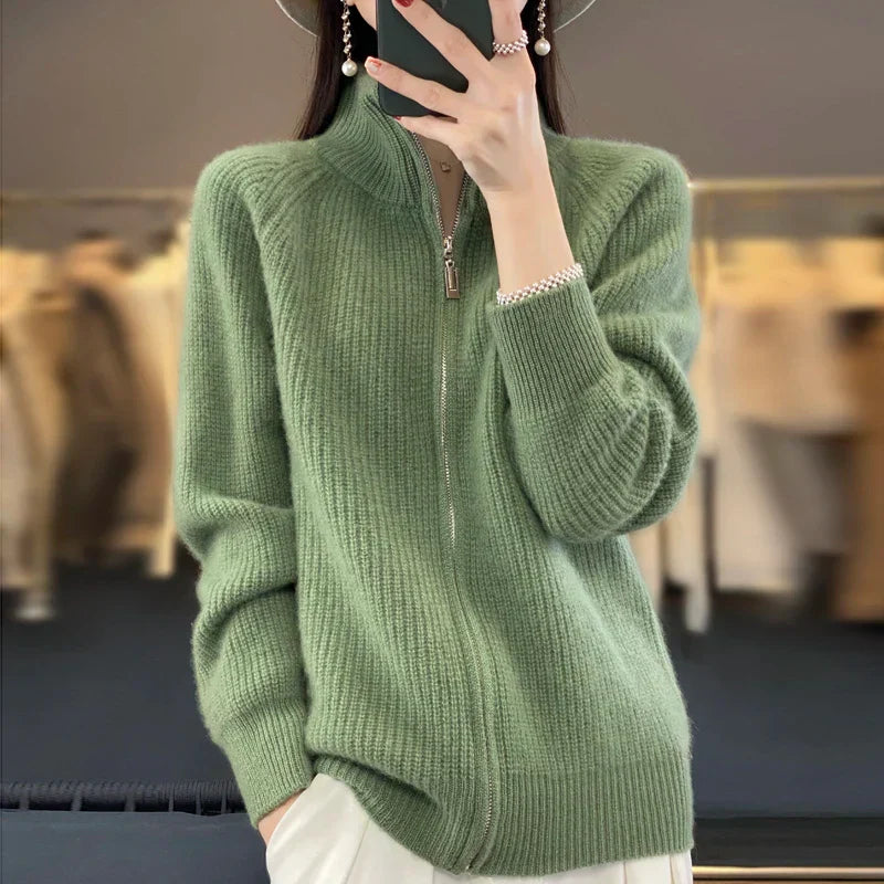 Selena Wool Zip-Up Cardigan