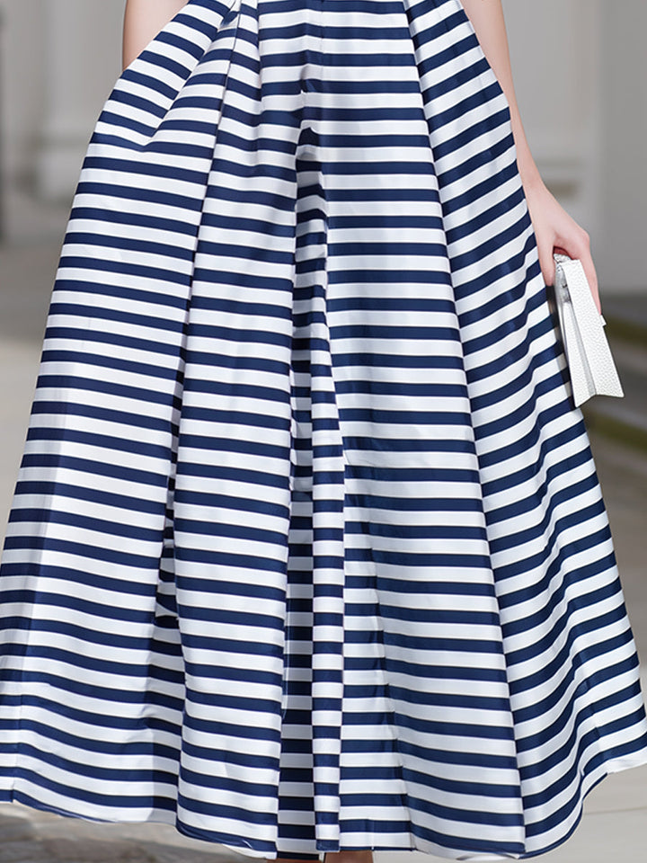 Navy & White Stripe Fit-and-Flare Midi Dress